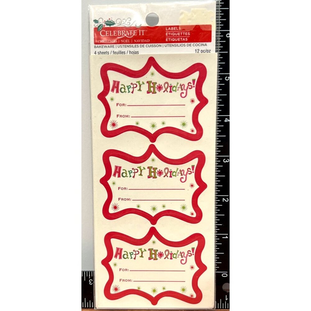 Happy Holidays Christmas Gift Labels Bakeware Stickers Festive 4 Sheets 293111